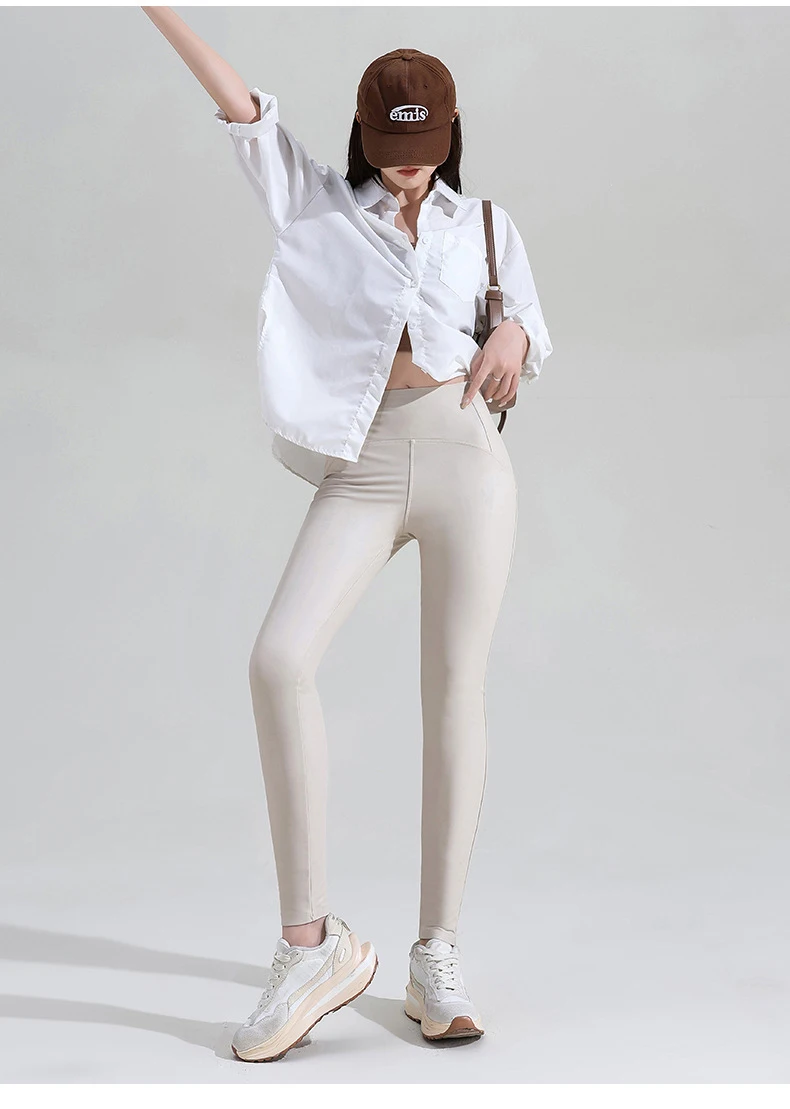 Bivigaos Frauen Herbst neue Fleece matt pu Lederhose Leggings elastische schlanke dünne Leggings wind dicht Winter warm sexy Legging – Detail 36