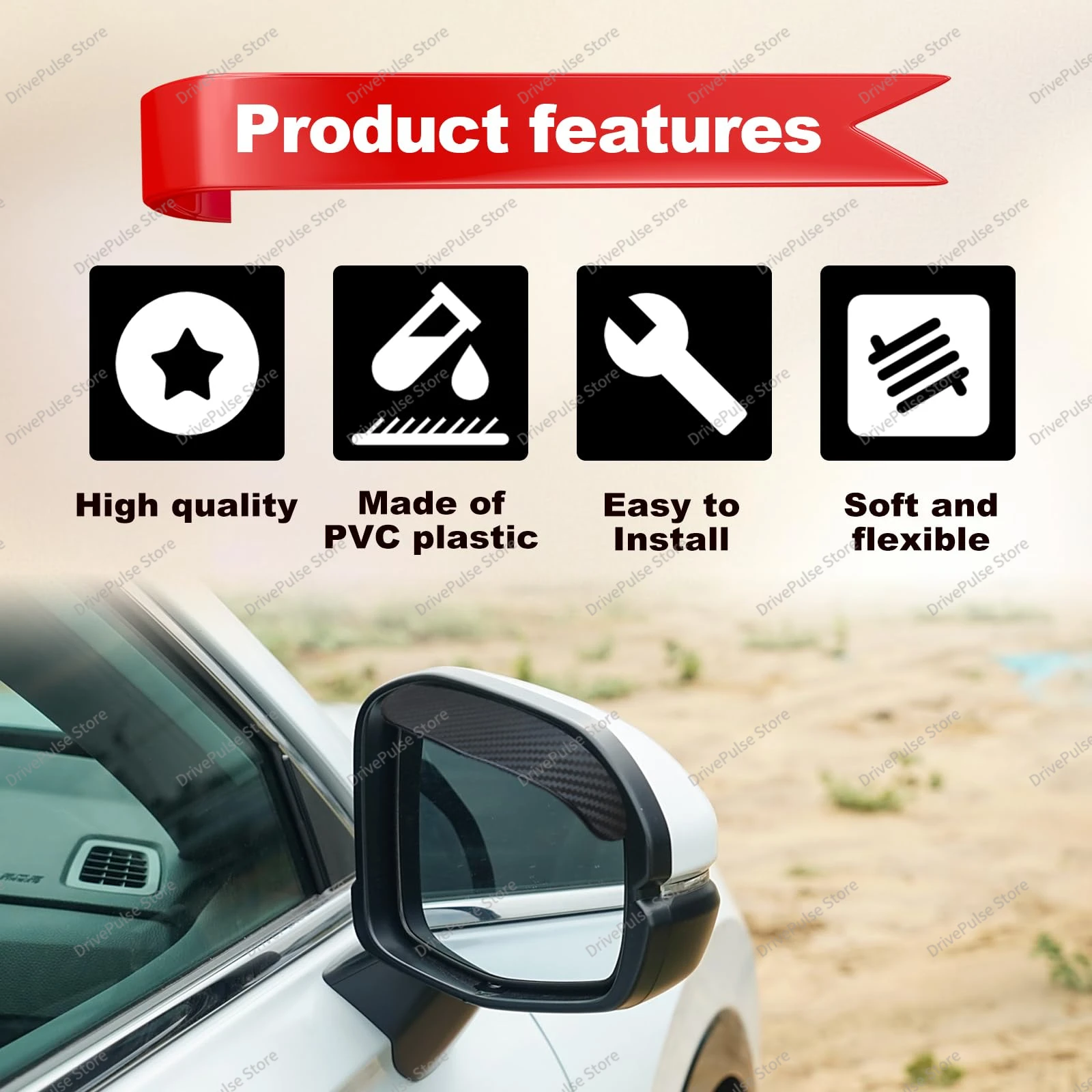 2PC Carbon Fiber Mirror Rain Guards & Sun Shades-Anti-Glare Visors for Clear Vision, Car Accessories
