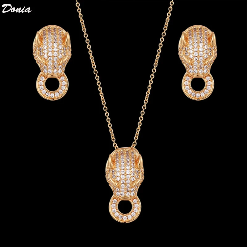 

Donia Jewelry Fashion Leopard Bite Ring Titanium Steel Micro-Inlaid AAA Zircon Silver Needle Earrings Necklace Luxury Suit