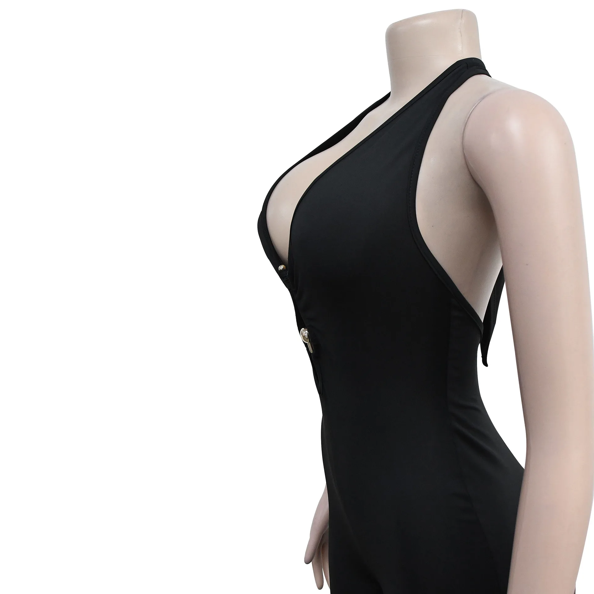 Black Sleeveless Jumpsuit Shorts Women 2023 Fashion Women's Clothing Sexy Open Back Deep V-neck Elegant Jumpsuit Bodycon