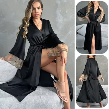 Moda Temperamento Abito Abbigliamento da donna Nuovo Raso di seta Salotto Indumenti da notte Primavera Estate Indumenti da letto Accappatoio per la casa Abiti da sposa