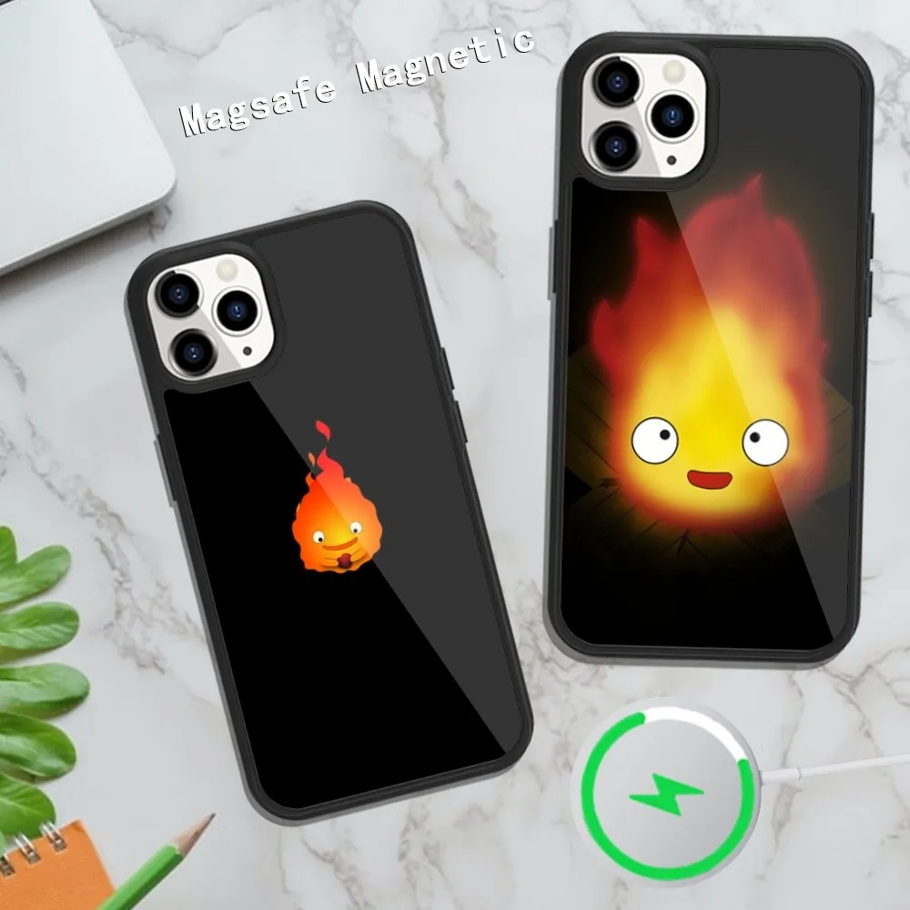 Howl Castle Calcifer Moving Phone Case für iPhone Magsafe Magnet 15 14 ...