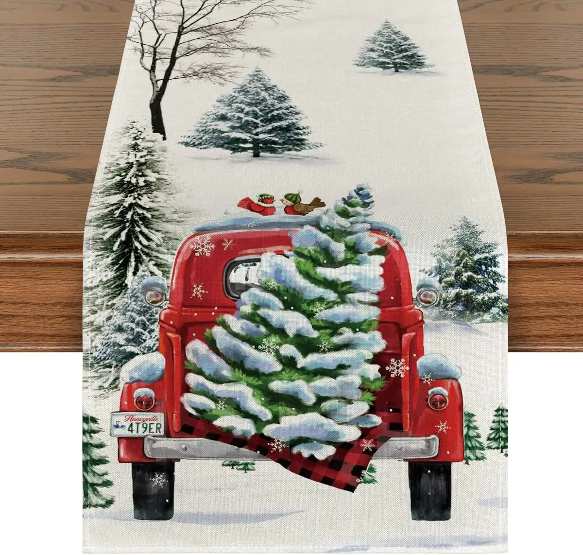 Natale Snow Tree Truck Runner Da Tavola In Lino Inverno Natale Holiday Kitchen Table Decor Runner Da Tavola Decorazione Natalizia