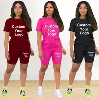 T-shirt à manches courtes et short moulant pour femme, survêtement de sport, tenue de jogging, personnalisé, logo personnalisé, mode, ensemble 2 pièces 1