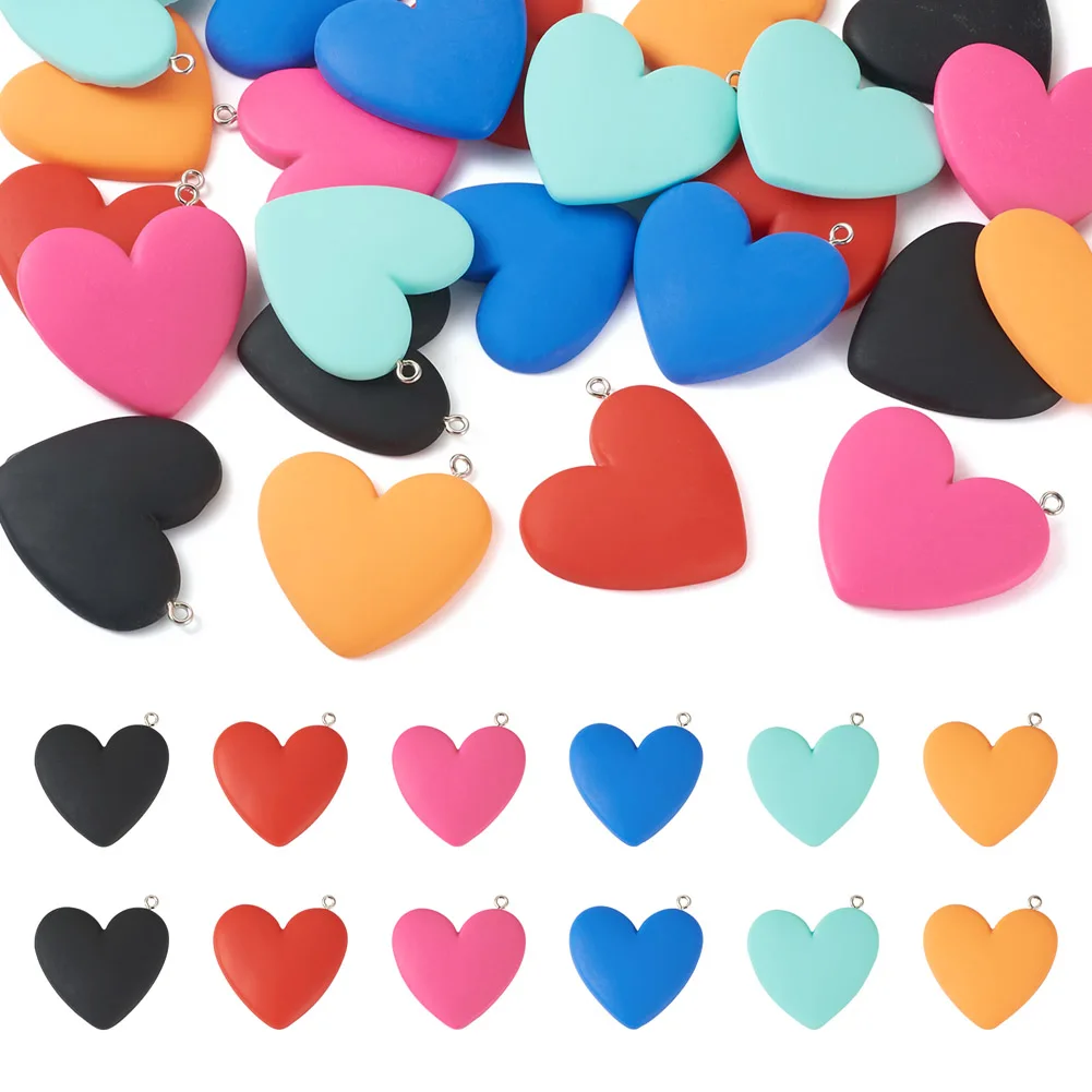 

24pcs Love Heart Resin Pendants Opaque Mixed Color Charms with Loops for Necklace Dangle Earrings DIY Jewelry Making 36x36x5.5mm