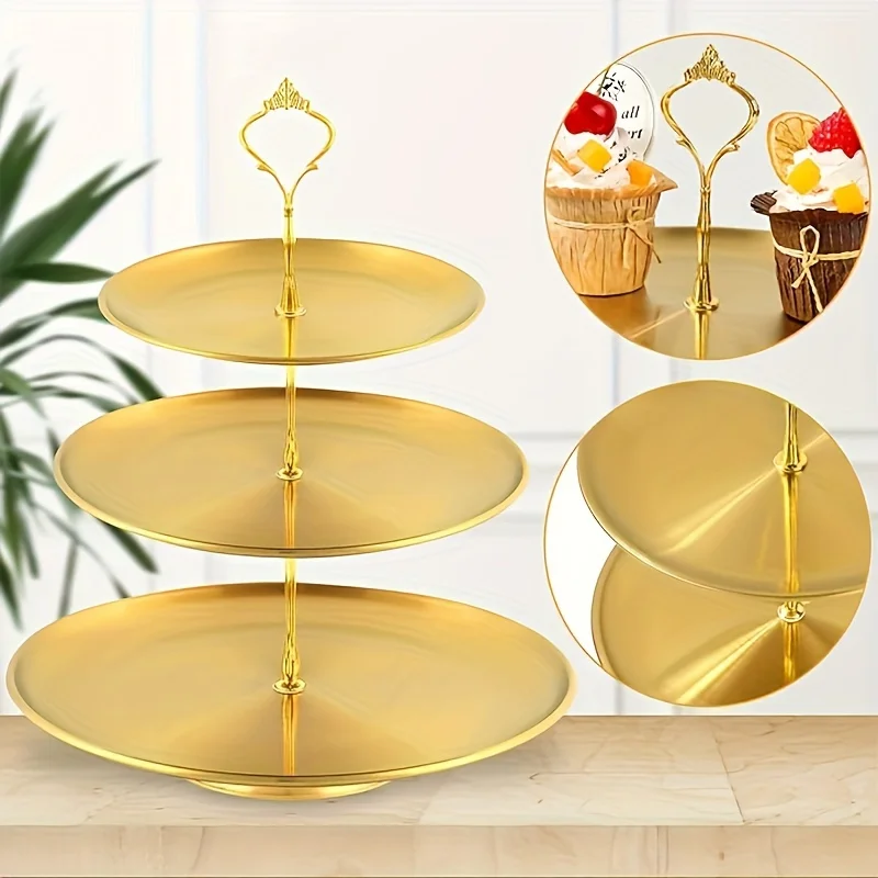 Dining Dish 1Pc Three-layer Stainless Steel Cake Tray Snack Plate Birthday Wedding Party Dessert Stand Table Display