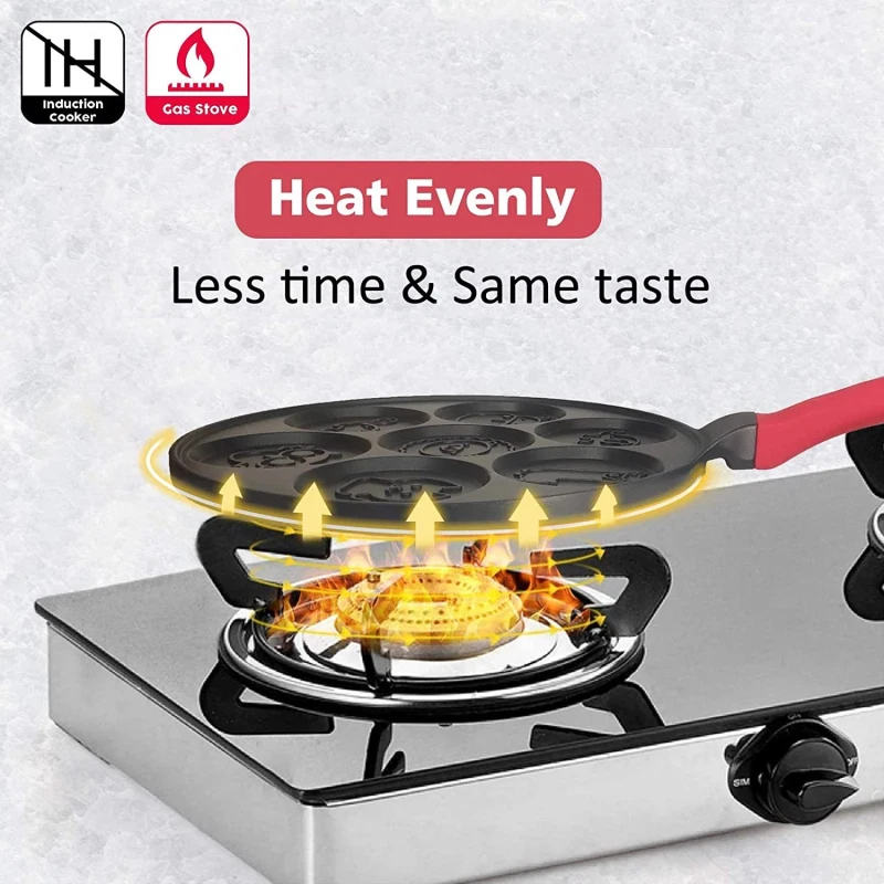 

Seven-hole Breakfast Frying Pan Animal Face Design Multi-function Wheel Pancake Pan Small Egg Dumpling Non-stick Frying Mould