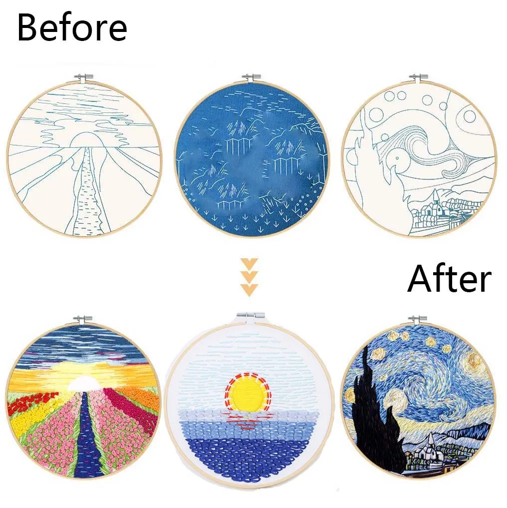 Sunflower Flower Embroidery Cross Stitch Kit For Beginners Embroidery Hoop Needle Punch Needle Thread DIY Sewing Accessories