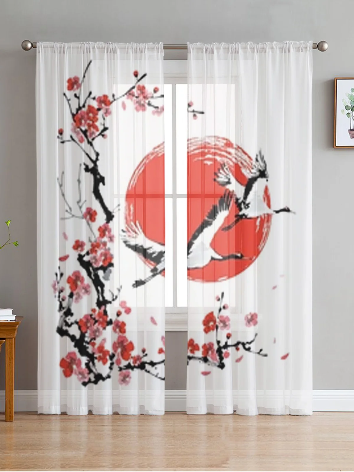 

Japanese Cranes Cherry Blossoms Sheer Curtains Bedroom Voile Curtain Living Room Window Sheer Curtains Kitchen Tulle Drapes