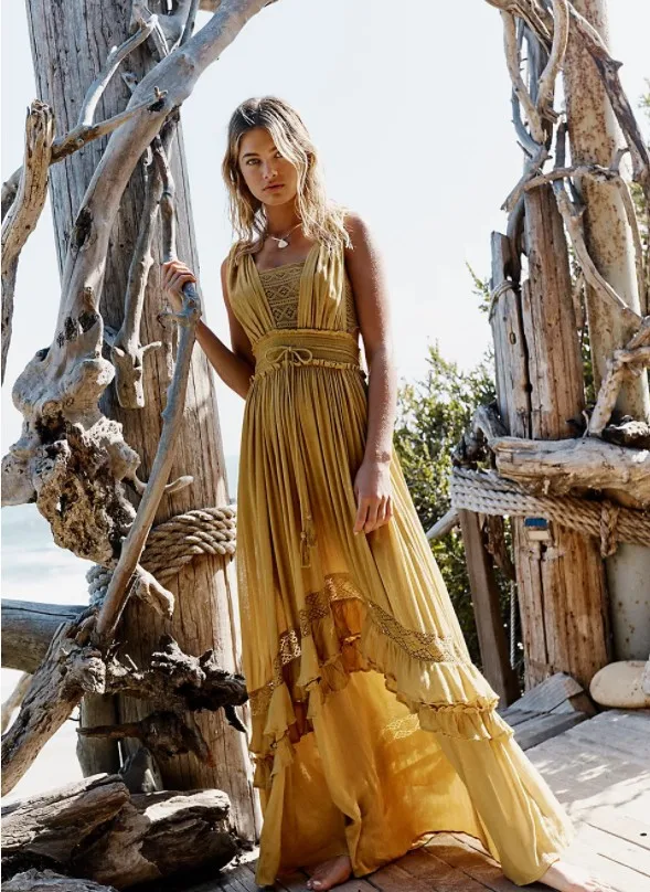 2023 Summer Beach Dress Sleeveless Cotton Maxi Dresses Boho Style Solid Color Lace Ruffled Sundress Mujer Vestidos