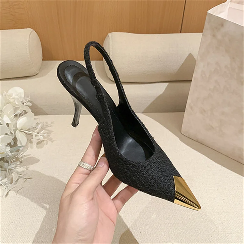 

Metal Pointed Toe Sandalias Mujer Verano Stiletto Heels Women's Sandals Straps Buckle Zapatos De Mujer Tacon Medio Elegantes