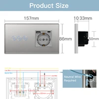 BSEED Zigbee Smart Touch Dimmer Switches Tuya Smart Life App Control With Normal Power Sockets Glass Panel EU Standard Gray - Image 6