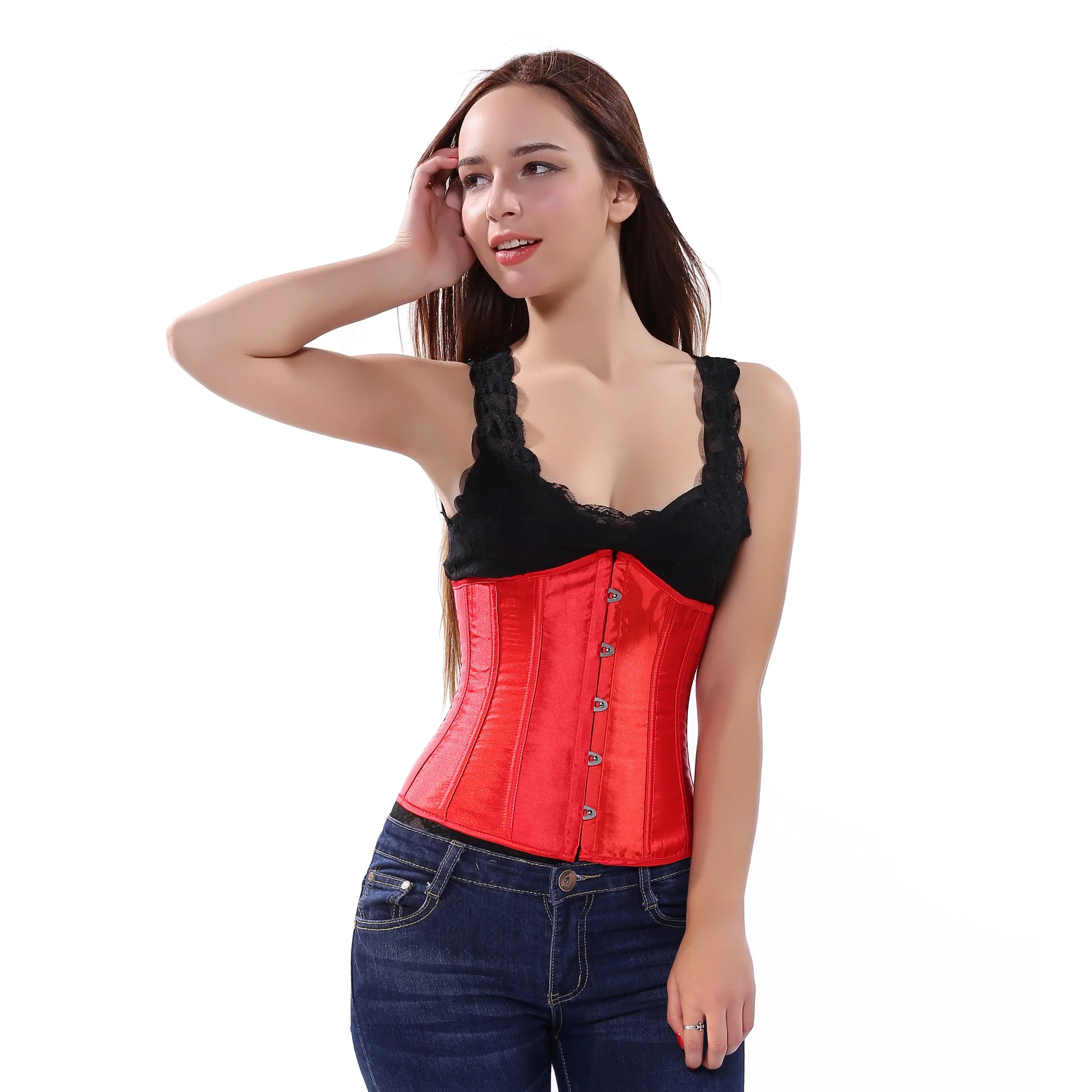Body Shaper Waist Trainer Corset Bustier Top Waist Corset Lace Lingerie Set Sexy Women Vintage Satin Underbust Corset Waist Trainer Lace Up Bustier Renaissance Steampunk Slimming Body Lingerie XS-7XL