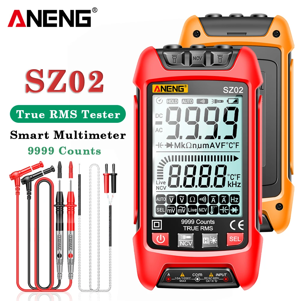 

ANENG SZ02 Digital Multimeter Transistor Smart Testers 9999 Counts True RMS Auto Electrical Capacitance Meter Temp Resistance