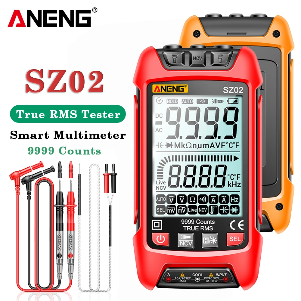

Цифровой умный тестер ANENG SZ02, 9999 отсчетов, True RMS, автоматический Электрический измеритель емкости, сопротивления температуре