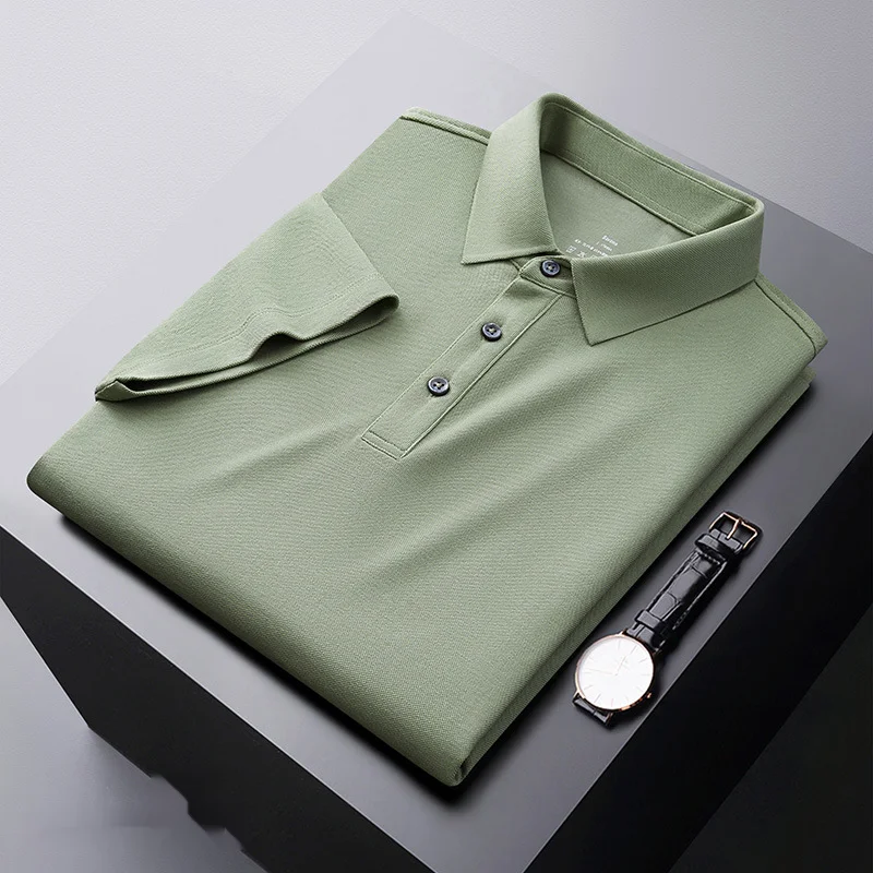 Tricou polo de vară cool pentru bărbați, culoare solidă, guler polo, afaceri casual, mânecă scurtă, tricou cu guler și mânecă jumătate_voghion.com