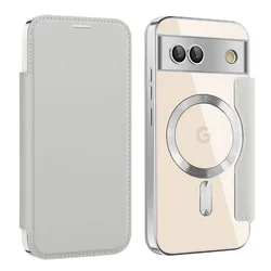 Leather Magnetic Wallet Case with Magsafe Protection and Card Holder - Artificial leather (GRAY)
