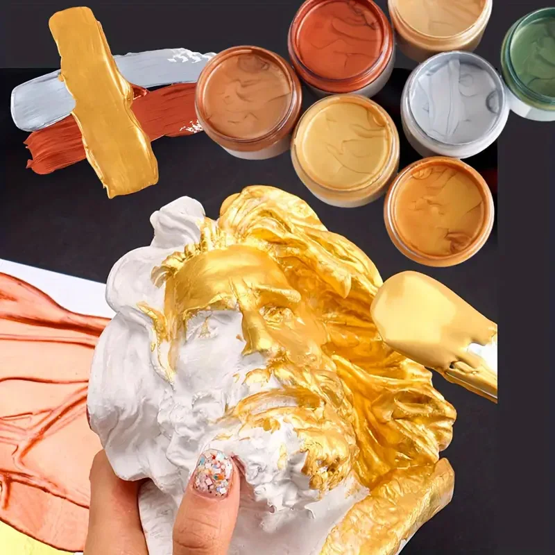 Waterproof 100ml/3.4oz Golden/Silver Paint Metallic Acrylic Paint | For Coloring DIY Hand Clothes Painted Graffiti Pigments - 3