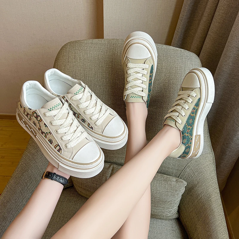 Women's Slippers Fashion Female Baotou Half Slipper Wear Youth Girls sneakers Style Muffin Lace-Up Casual Canvas Platform Shoes