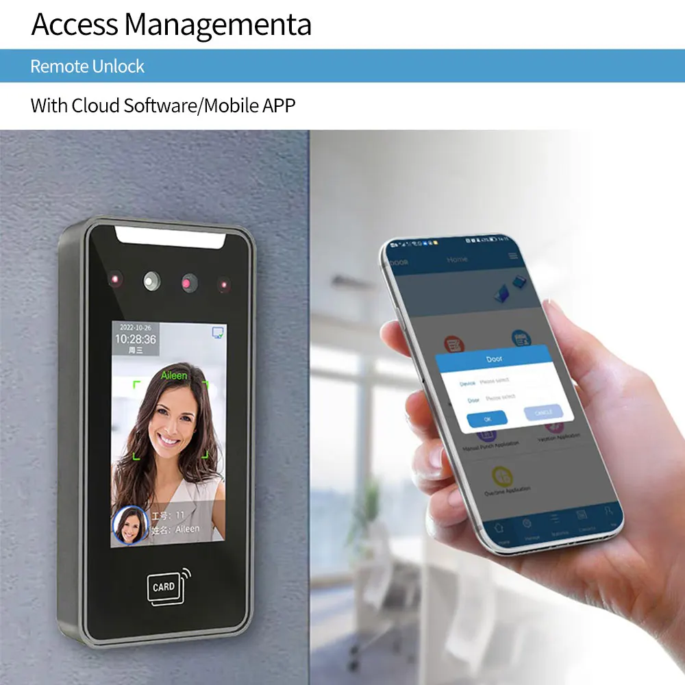 TCP/IP WiFi AI Facial Face Recognition Time Attendance Access Control Machine RFID Card Reader Electric Empolyee Recorder System Face Recognition Access Control System Door Access Controller