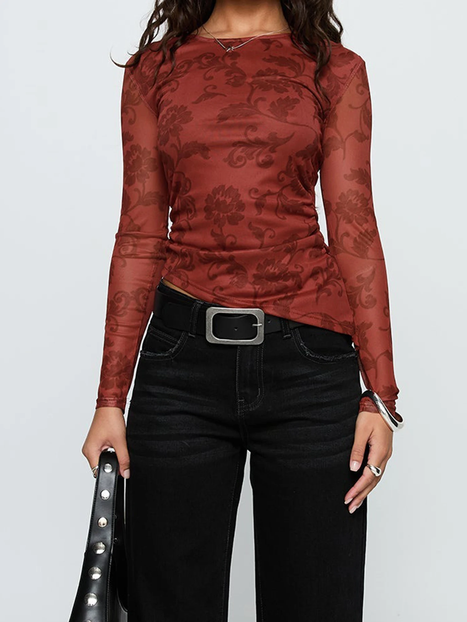 Women s  Fit Long Sleeve Floral Print Crew Neck T-Shirt with Stylish Design and Comfortable Fit for Everyday Wear