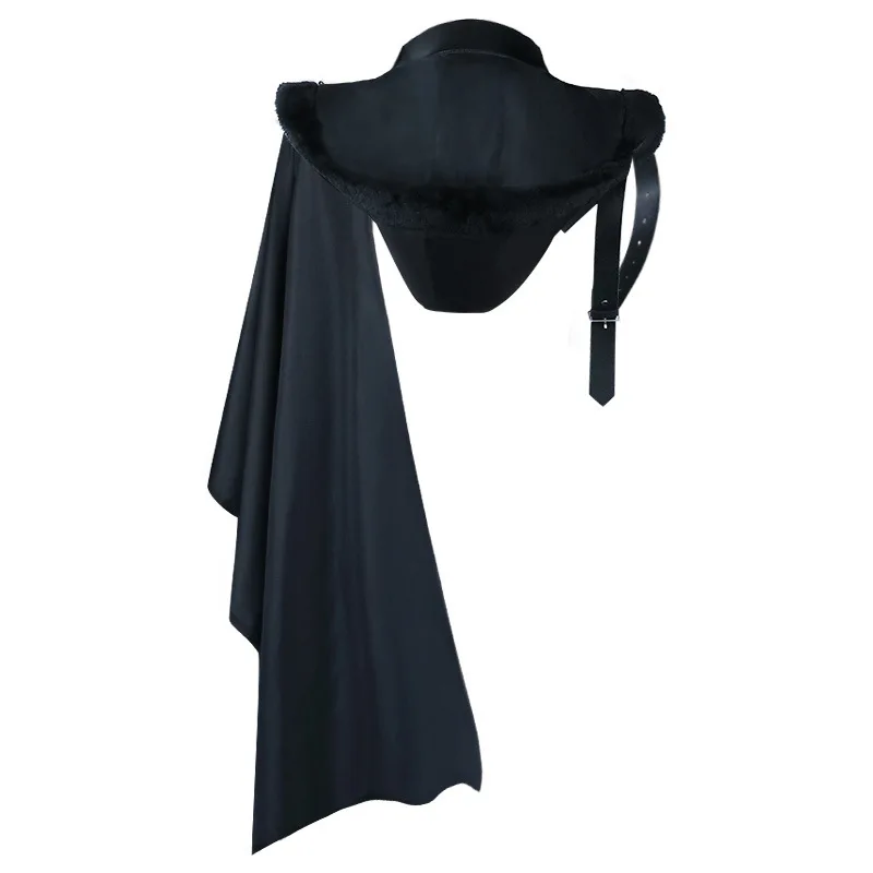Medieval Gothic Knight Armour Black Cloak with Lace-Up Detail - Renaissance Fantasy Cosplay Costume
