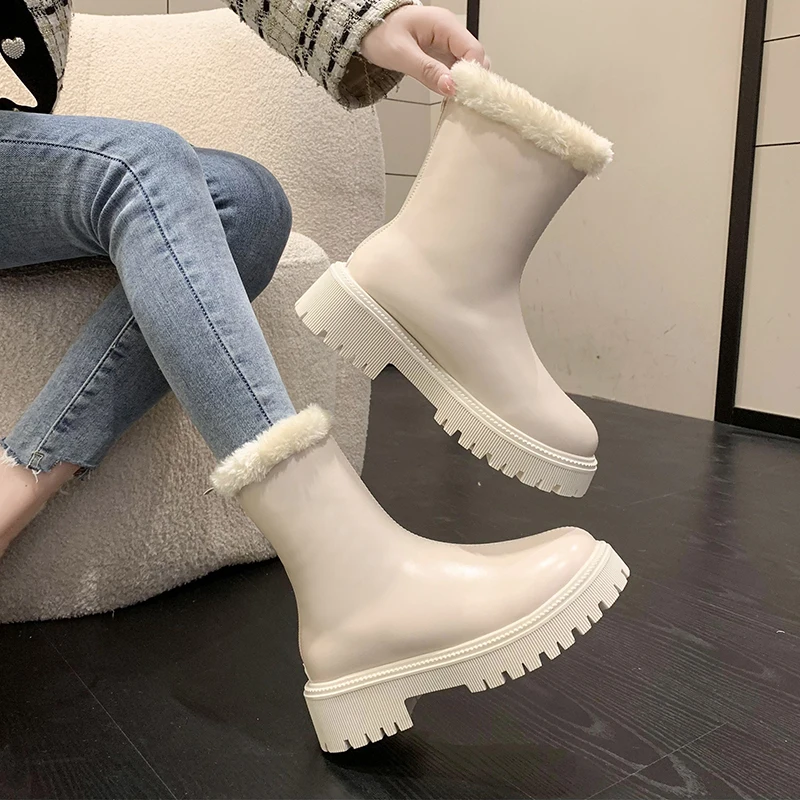 Women Thigh High Boots Women Casual Plush Knee Boots Brand Designer Zip Ladies Leather Long Boots White Mujer Shoes Big Size 42
