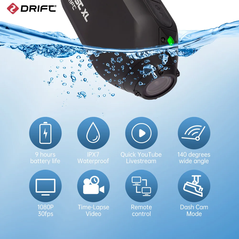 Drift Innovation Ghost XL Action Camera 1080 Full HD Video Camera with Rotating Lens and Dash Cam Mode IPX7 Waterproof Camera 2