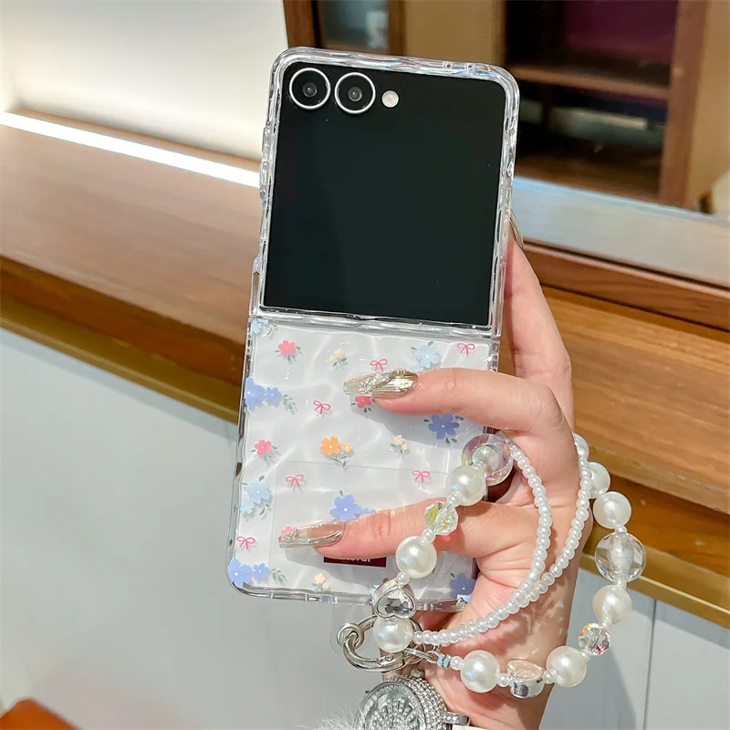 Clear Water Ripple Flower Phone Case with Chain - Silicone Cover