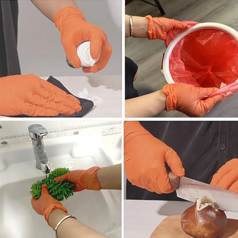 30/60PCS Orange Nitrile Gloves Disposable Waterproof Durable Household Gloves Used for Cleaning Tattoos Nail Art Pets Bathing