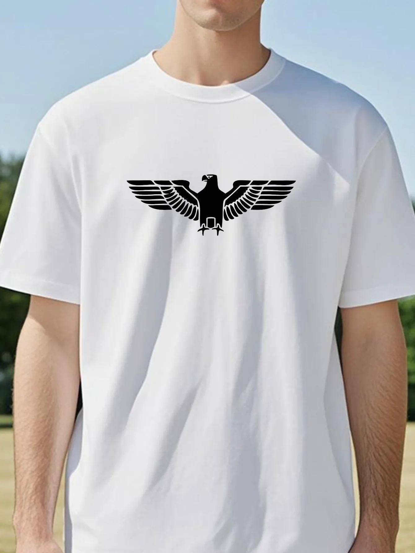 T-Shirt mit Adler-Grafik, für Herren und Damen, modisch, lässig, Baumwolle, kurzärmelig, Sommer, atmungsaktiv, Rundhals-T-Shirt