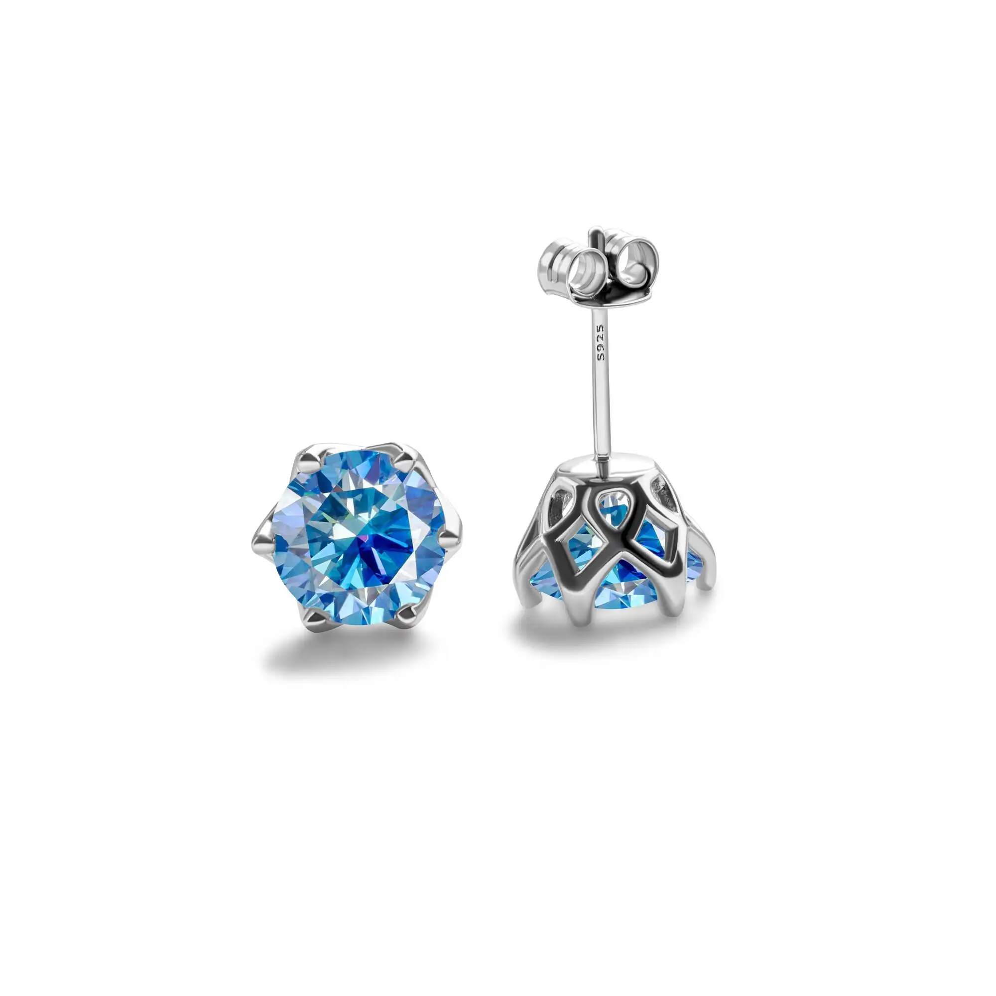 Real 925 Sterling Silver Classic Round Stud Earrings 0.5/1/2CT*2 D Color Moissanite Fashion Jewelry Womens Earrings For Party