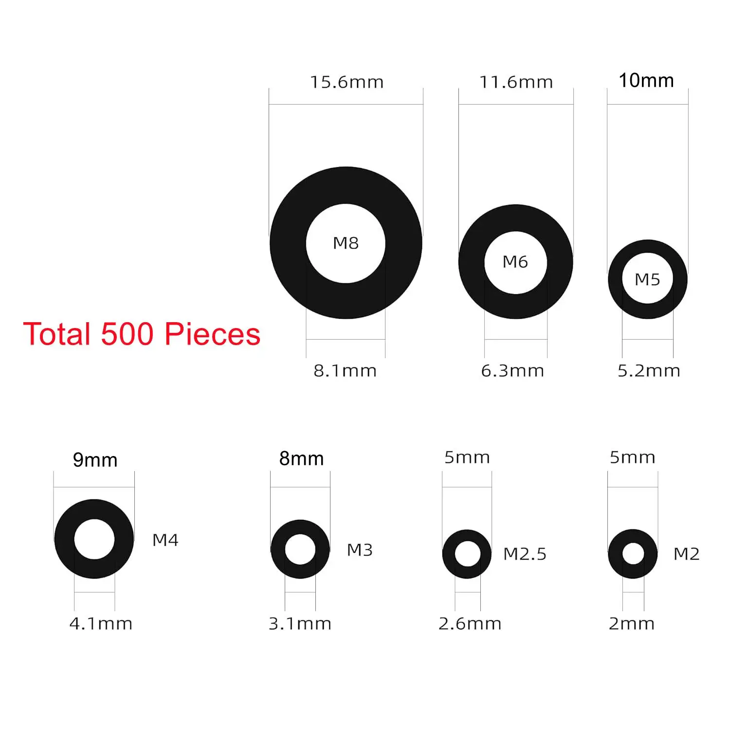 Versatile Nylon Washers - 500 Piece Set of White & Black Insulation Spacers