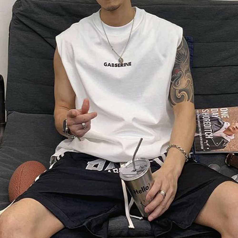 

Summer Cotton Vest Y2K Casual Letter Printing Sleeveless Bottoming Sweatshirt Hiphop High Street Vest T-shirt Men's Clothing