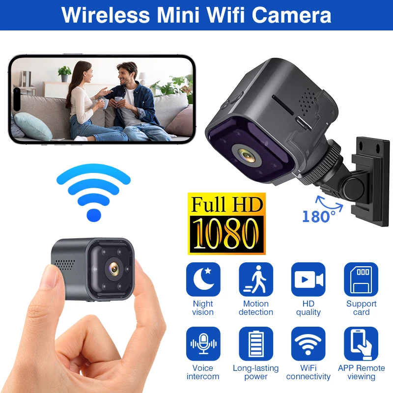 

1080P HD Mini Camera Wireless Wifi Surveillance Camera Night Vision Two Way Audio Mini Camcorder Video Recorder Small Cam