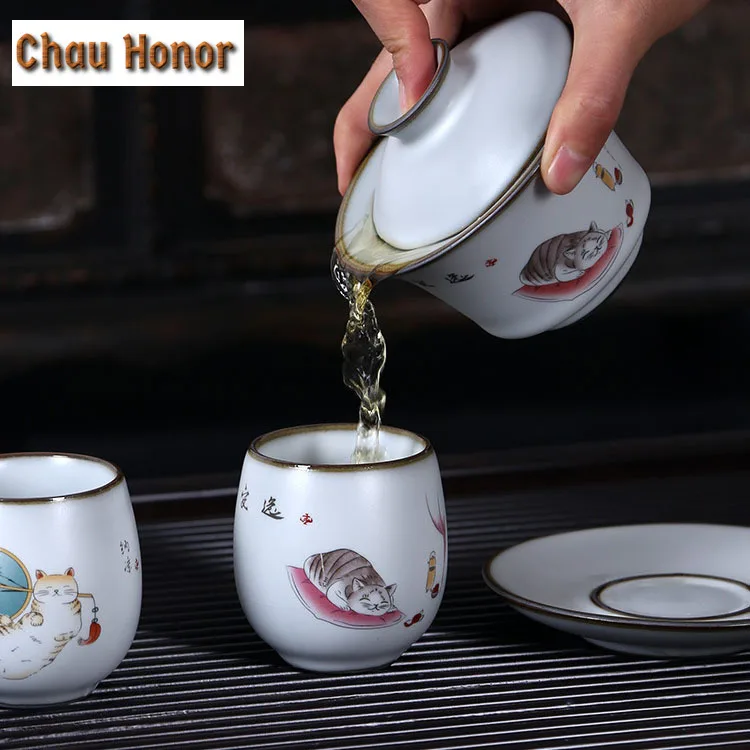 Moon White Ru Kiln Round Melting Cup Kombucha Cup Master Single Cup Gracked Glaze Teacup Tea Set Ceramic Teacups Tea Ceremony