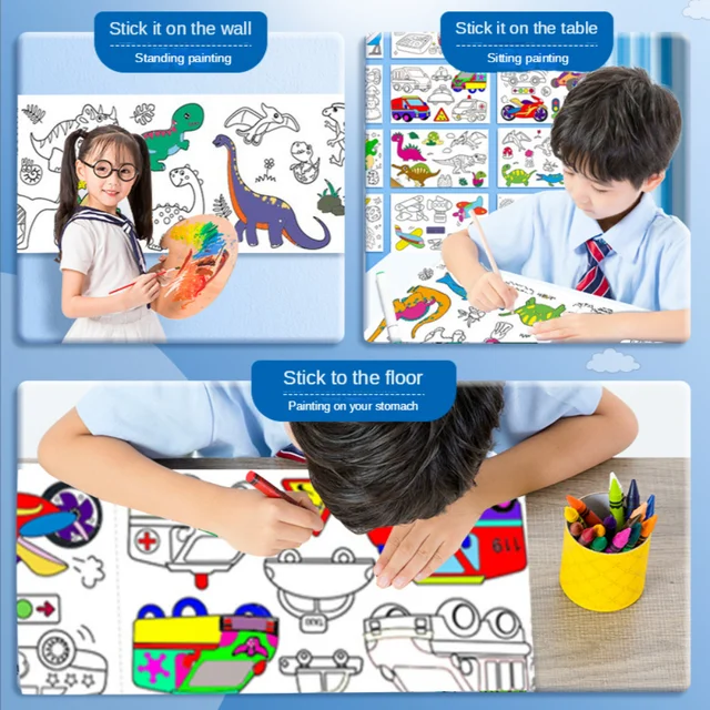 300CM DIY Drawing Roll Sticky Color Filling Paper Graffiti Scroll Coloring Roll Kids DIY Painting Educational Toys For Children 3