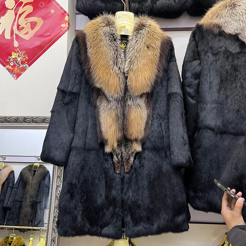 Fox Fur Rabbit Fur Jackets Wholesale Natural Real Rabbit Fur Coat