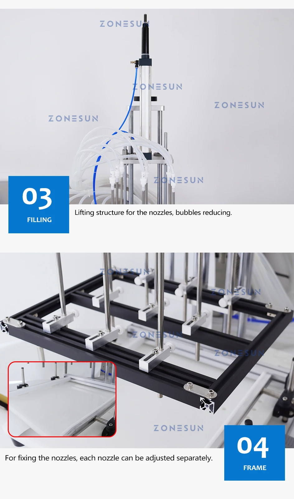 ZONESUN ZS-YTMP9C Auto Lifting Liquid Filling Machine 9 Heads Magnetic Pump Pneumatic Filler Drinks Beverage Production