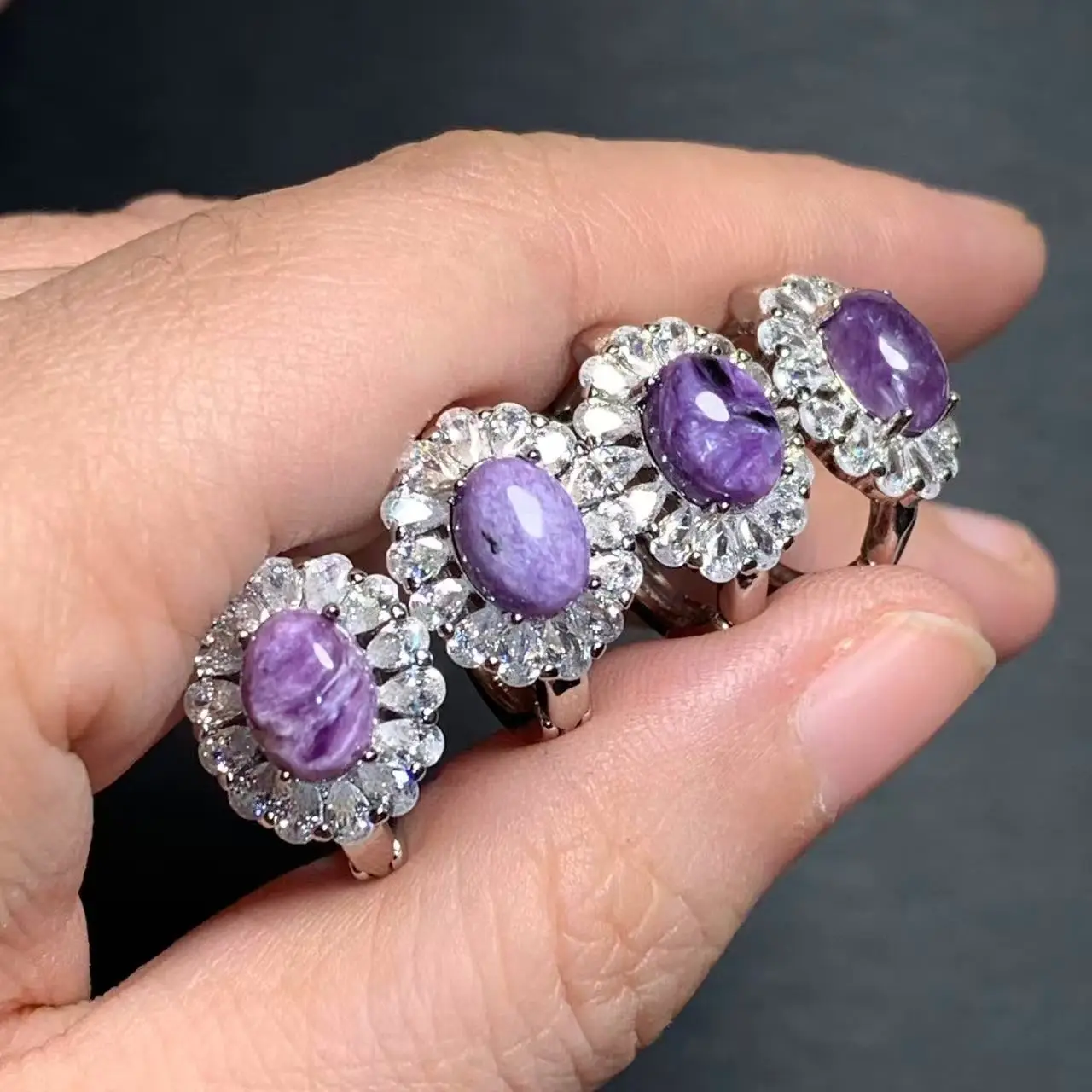 Vintage Natural Charoite Hoop Earrings Simple Classic Round Circle Gemstone Jewelry Handmade