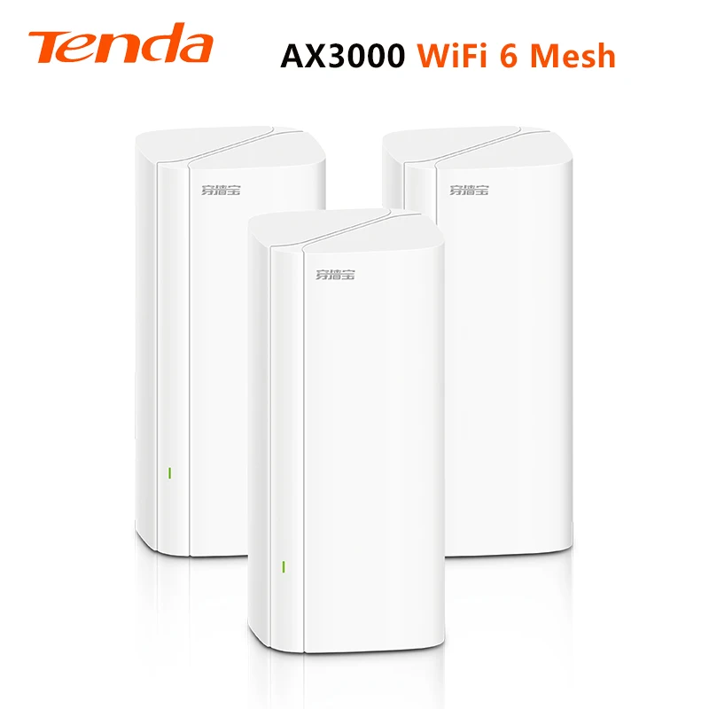 Tenda 3 팩 AX3000 와이파이 6 기가비트 메시 라우터, 풍성한 홈 2.4G + 5G, IPTV, 영어 앱