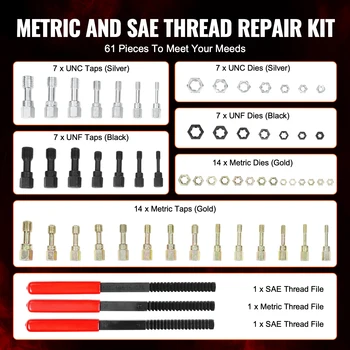 VEVOR Thread Chaser Set UNC UNF Metric Thread Restorer Tool Rethreading Tool Kit Heat Treated Steel for Mechanics DIY Enthusiast 3