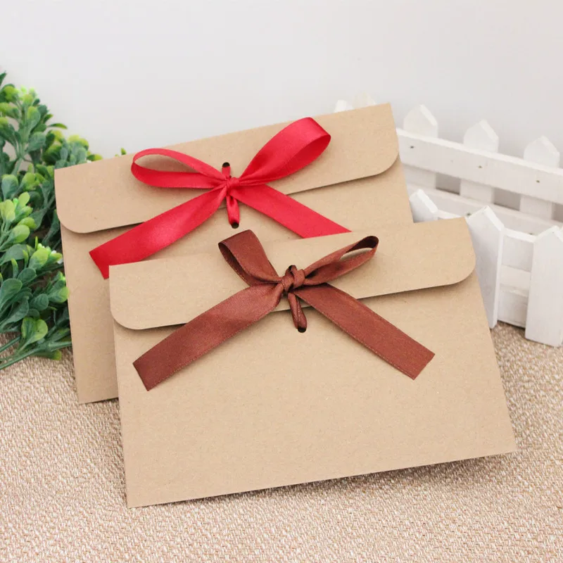 Kraft Ribbon Envelope Pocket Retro Paper Business Supplies Stationery Envelopes for Wedding Invitations Gift Packaging 50pcs/lot