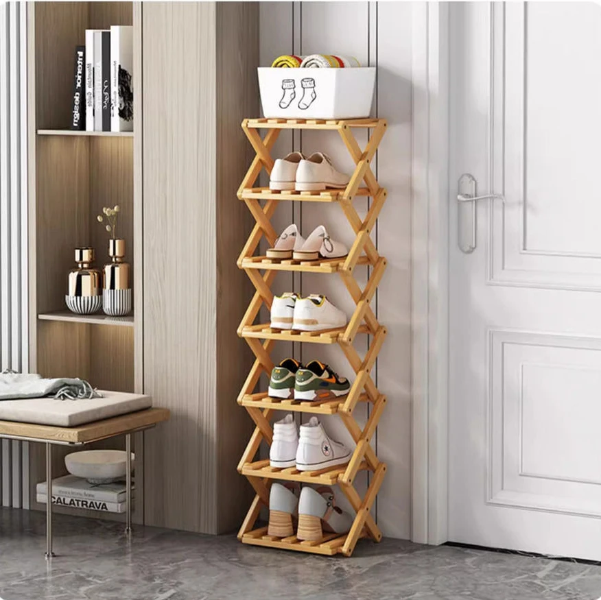 Étagère à chaussures pliable en bambou