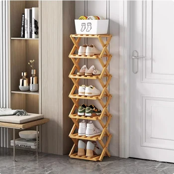 2-9 Tiers Bamboo Shoe Rack Without Installation Small Shoe Rack, Foldable Shoe Storage Rack, Shoe Organizer for Entryway 1