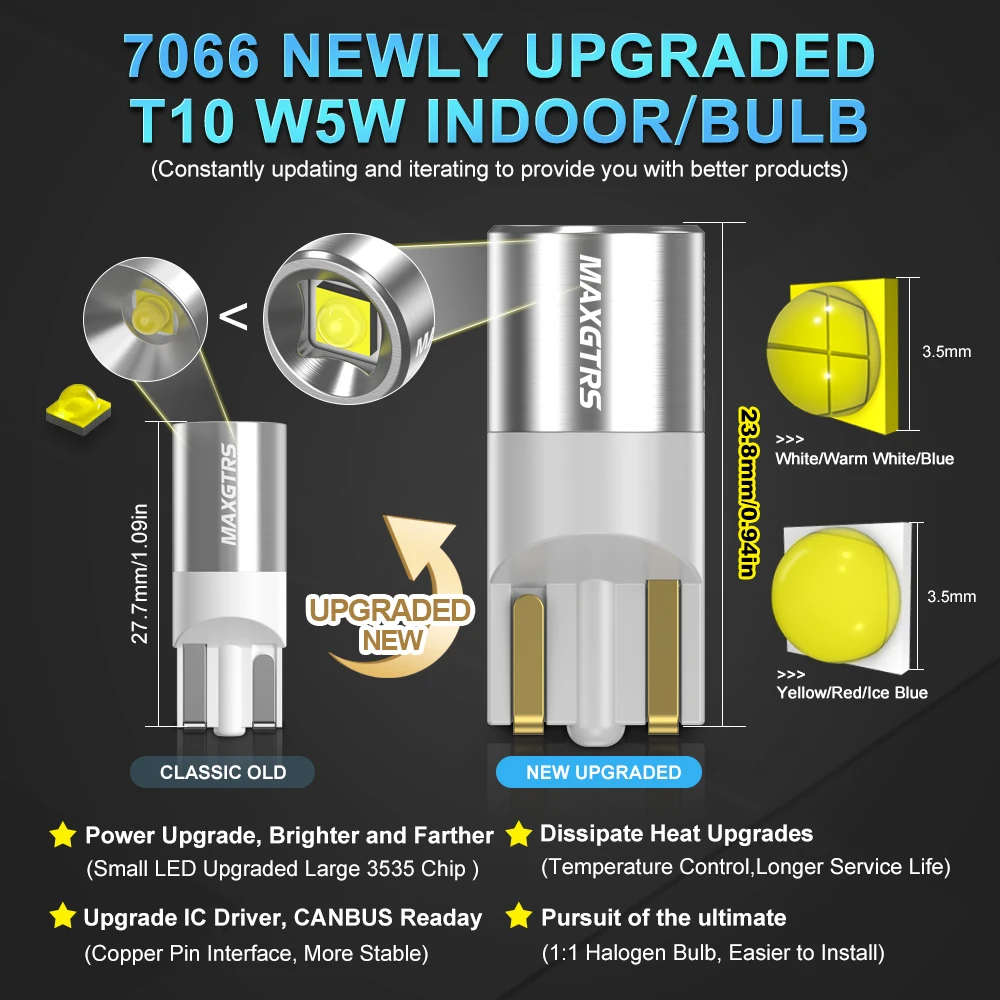 2x T10 W5W LED 자동차 클리어런스 라이트 웨지 턴 사이드 전구 실내 독서등 돔 램프 12V 현대 토요타 CHR 코롤라 150 캠리용