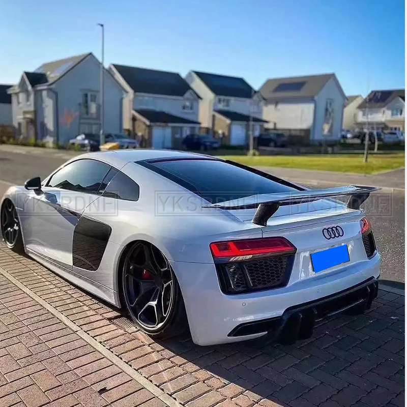 For New R8 Real Carbon Fiber Car Rear Wing Trunk Lip Spoilers For Audi ...