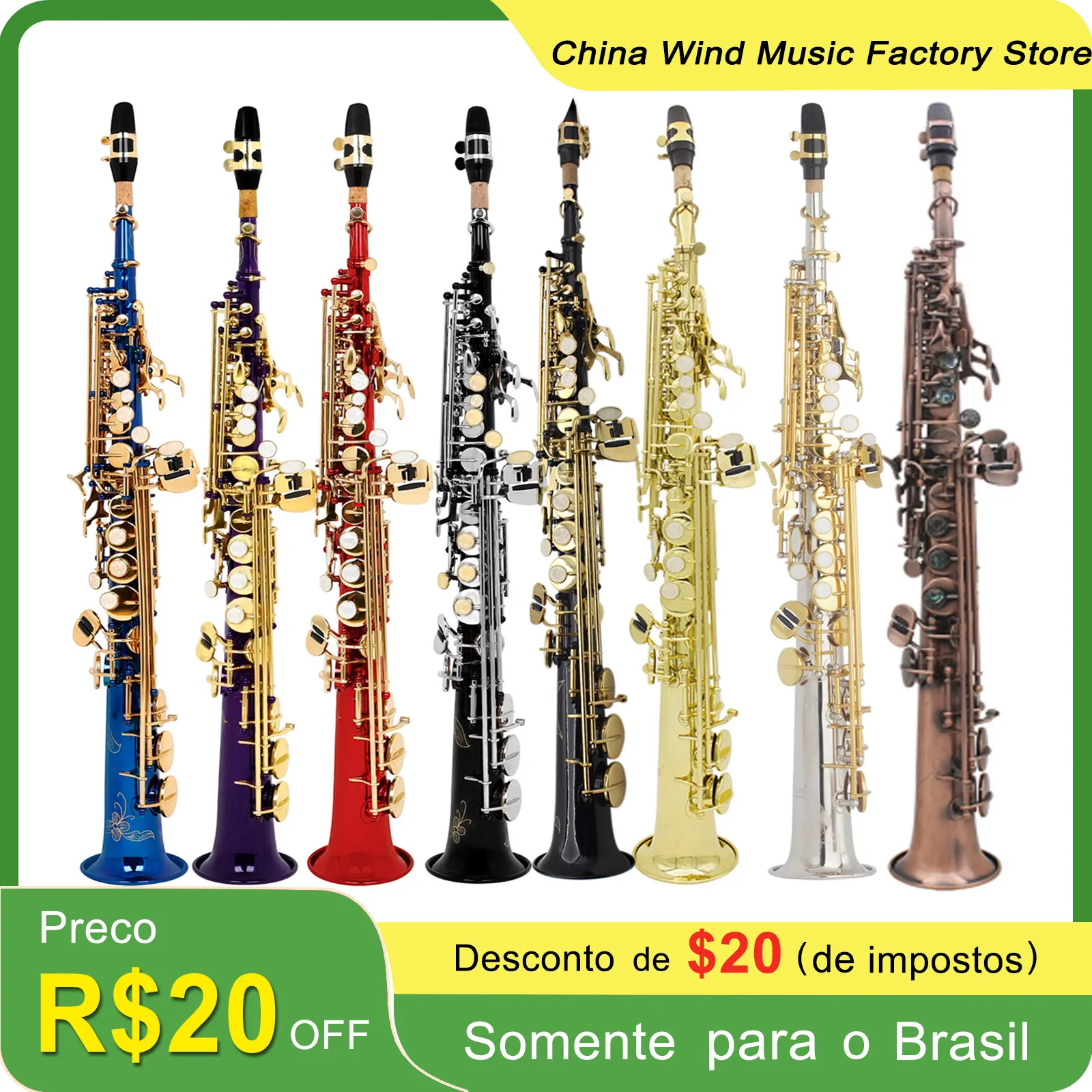 SLADE Brass Straight Soprano Saxophone Professional Bb B Flat Sax Saxfone Natural Shell Key Carve Pattern Multicoloured Sax