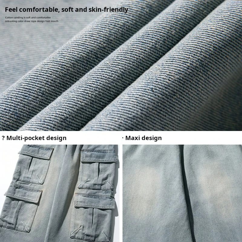 2024 Spring  Summer New Original Multi Pocket Jeans for Men/Women Washed Trendy Brand Loose Cargo Pants Hip Hop Streetwear