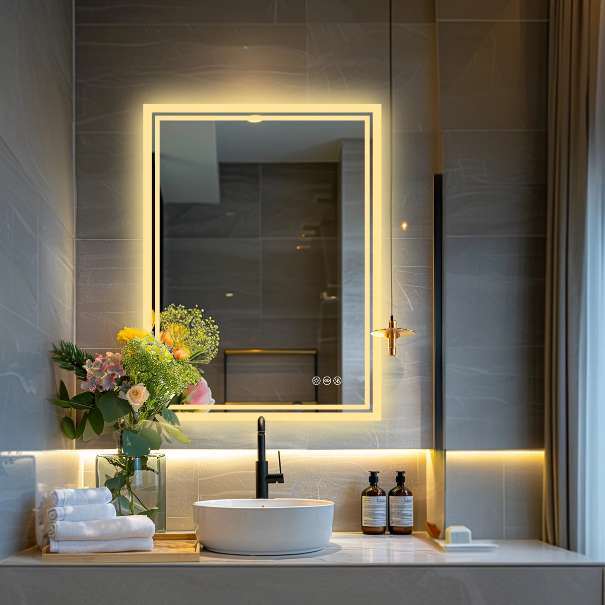 LED Backlit Mirror Bathroom Vanity with Lights,Anti-Fog,Dimmable,CRI90+,Touch Button,Water Proof,Horizontal/Vertical — view 3